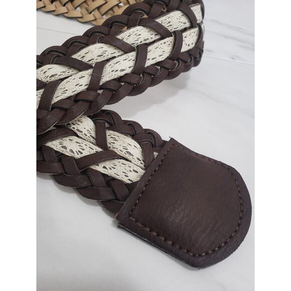 Leather Belt Braided Brass Buckle Boho Brown beach y2k festival SIZE‎ 0 lace - Picture 4 of 6